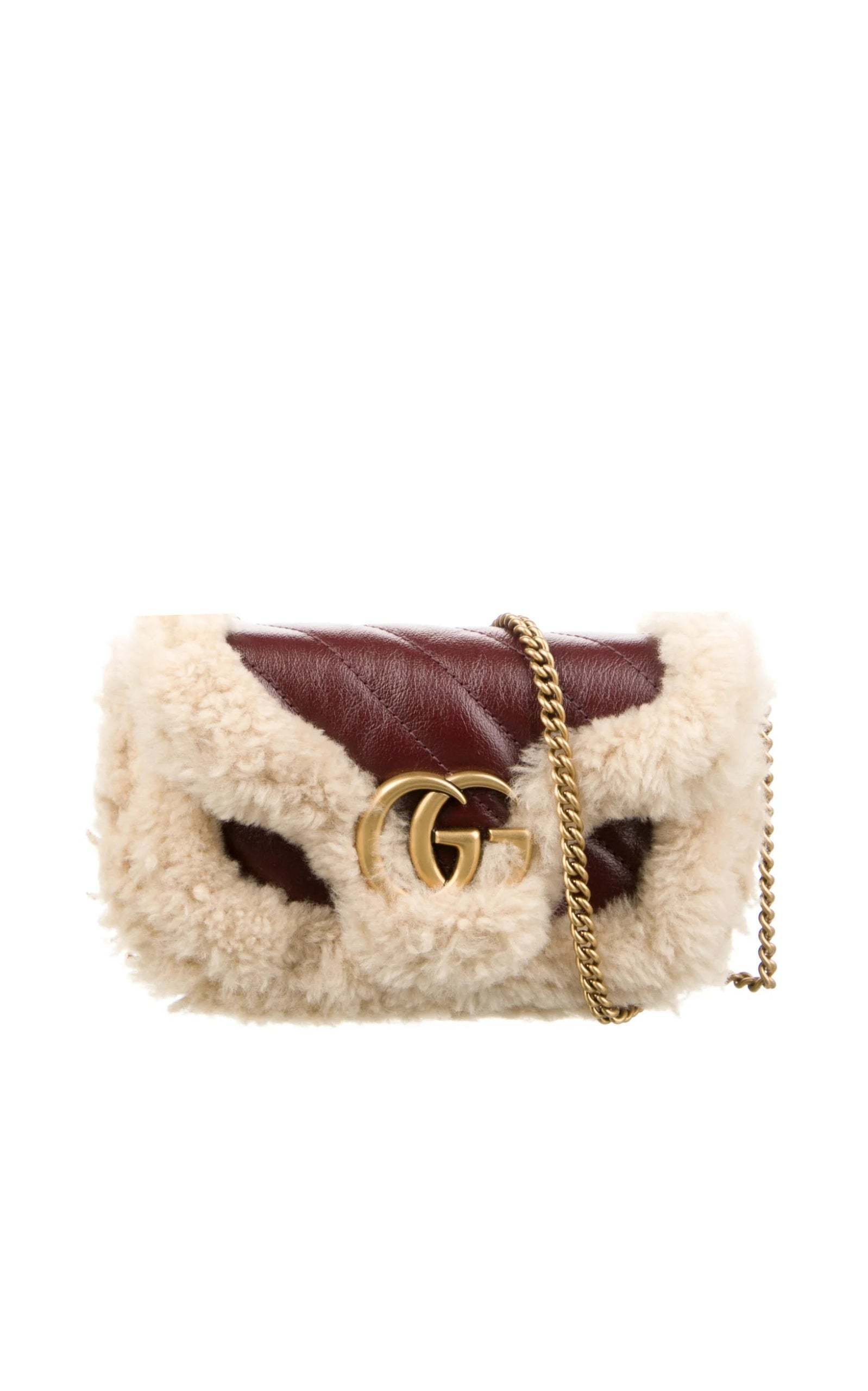 ショルダーバッグ・ポシェット Shearling Trim Super Mini GG Marmont Shoulder Bag