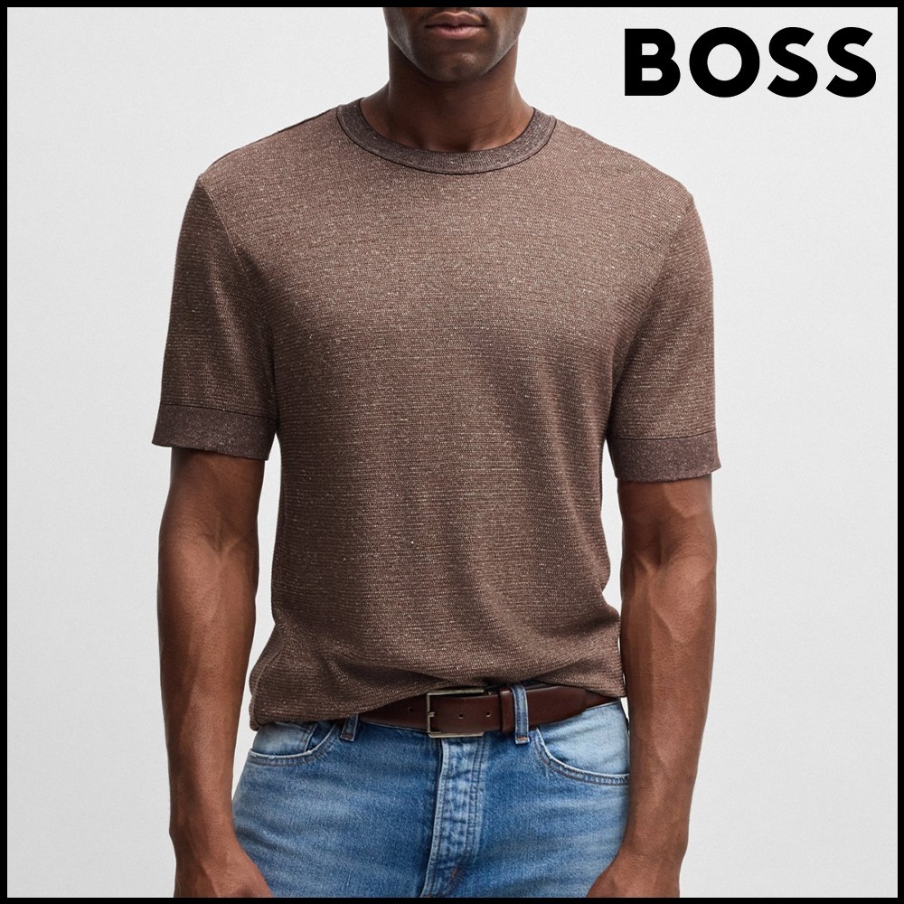 BOSS レギュラーフィットTシャツ コットン/リネン/シルク
