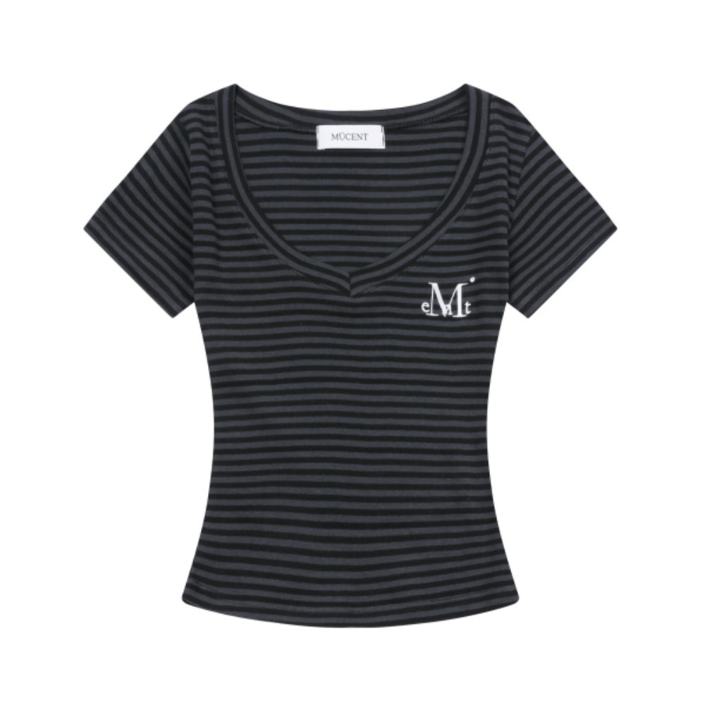 ■MUCENT■ Emma V-neck Striped Short Sleeve Tee P00000XG