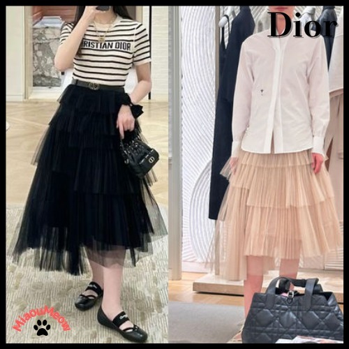 【2色展開！！】Dior アシンメトリー プリーツ ミディスカート