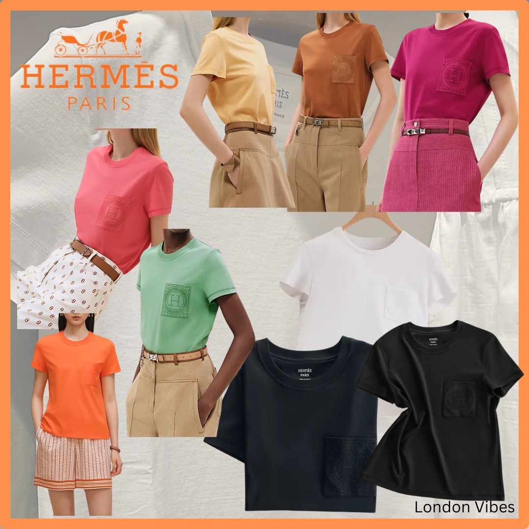 カラバリ豊富◎ HERMES Tシャツ 刺繍入りポケット