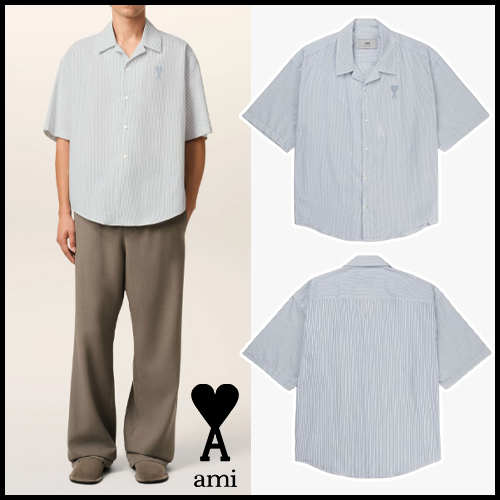 【AMI】 ハートロゴ キャンプカラー ボクシーフィット Tシャツ