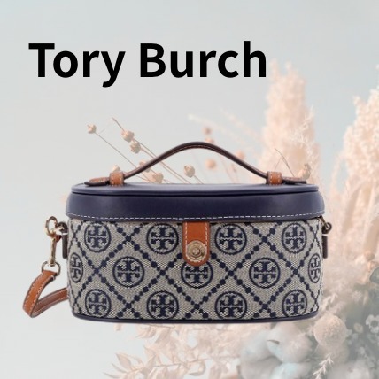 メイクポーチ TORY BURCH Leather and T monogram fabric beauty case