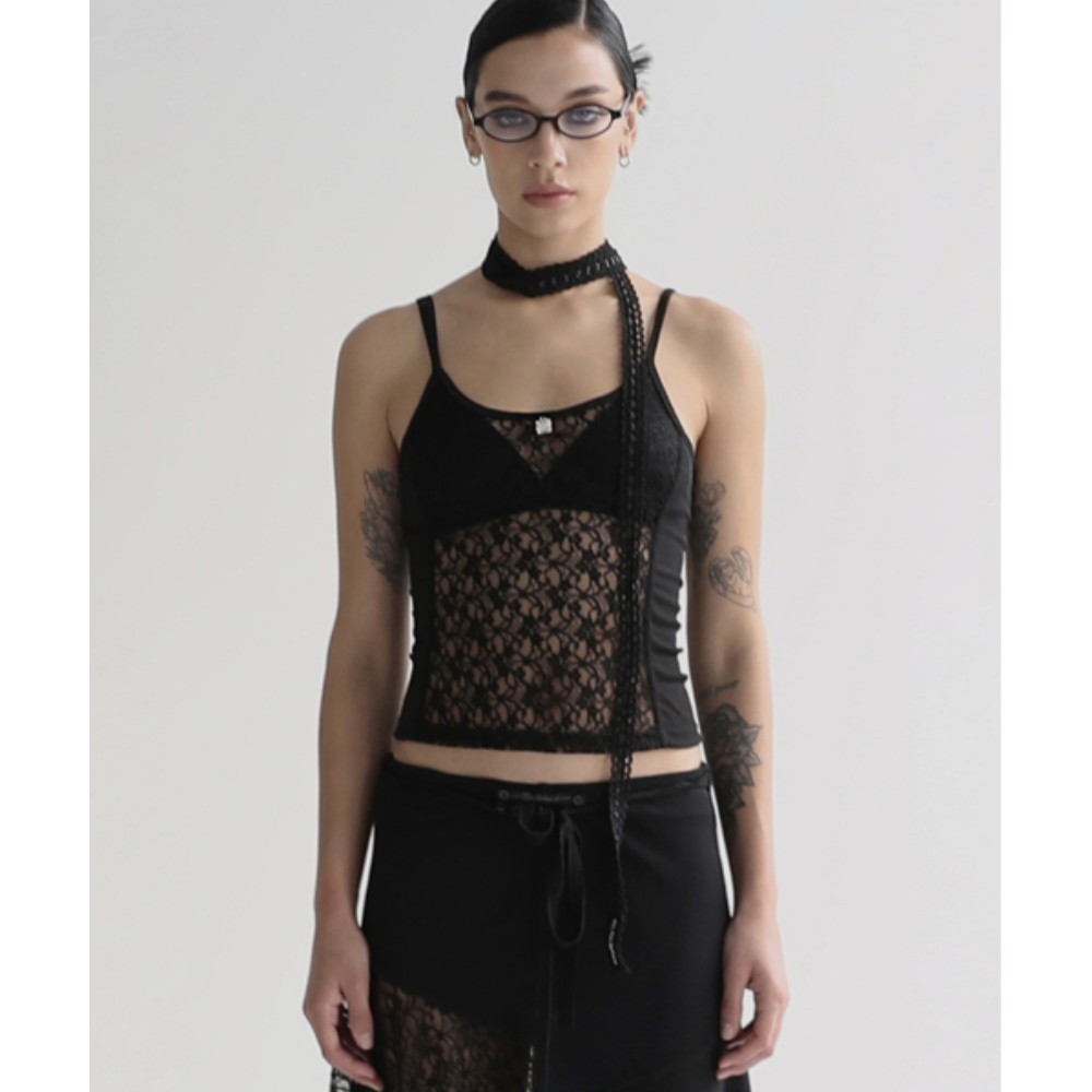 ■BADBLOOD■ Selena Lace String Tank Black w-tnk24-028
