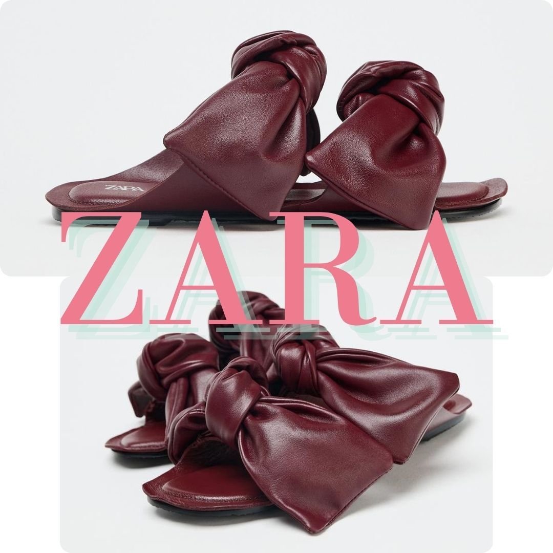 ZARA リボン付きレザーサンダル 3600/610
