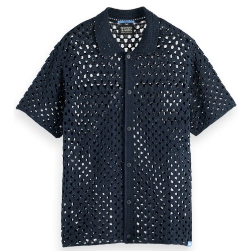 “Scotch & Soda” コットンニットクロシェシャツ Navy