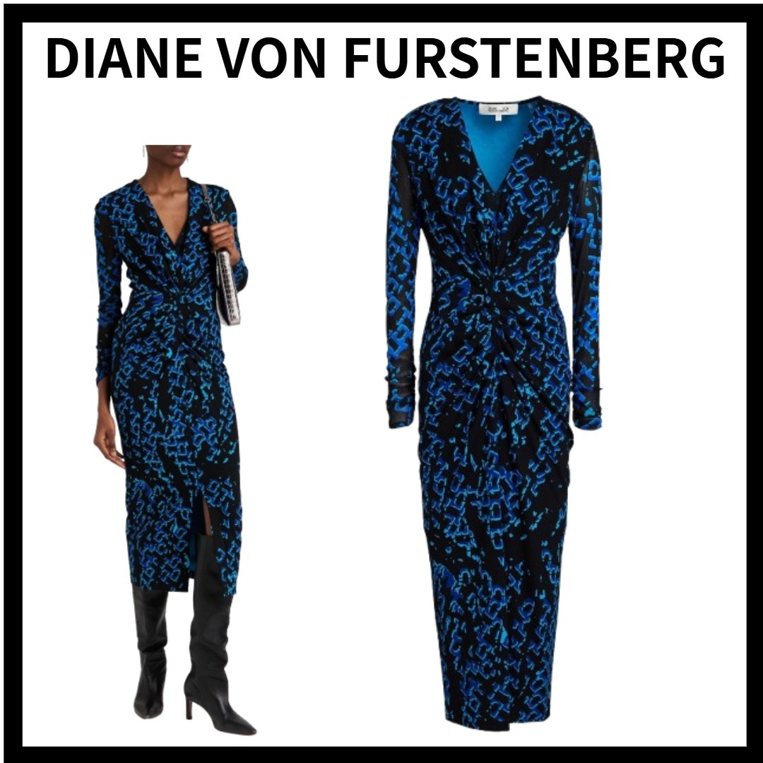 DIANE VON FURSTENBERG メッシュパネル ミディワンピース