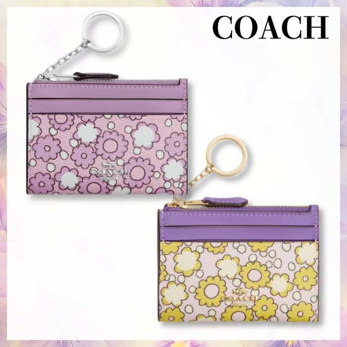 NEW♪ポップな花柄【COACH】IDケース 定期入れ キーリング付