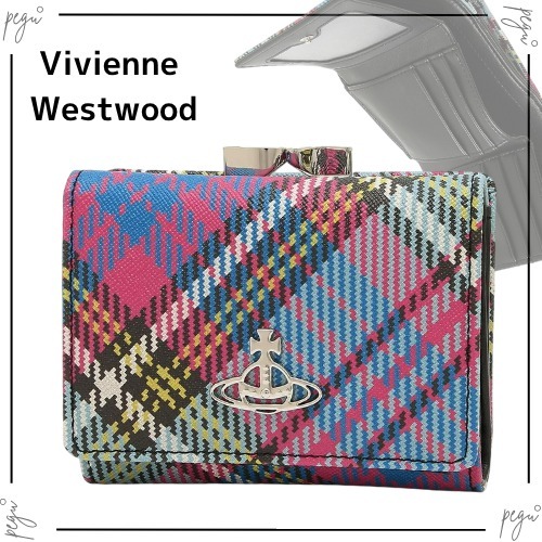 【Vivienne Westwood】国内発送 チェック柄 がま口 三つ折り財布
