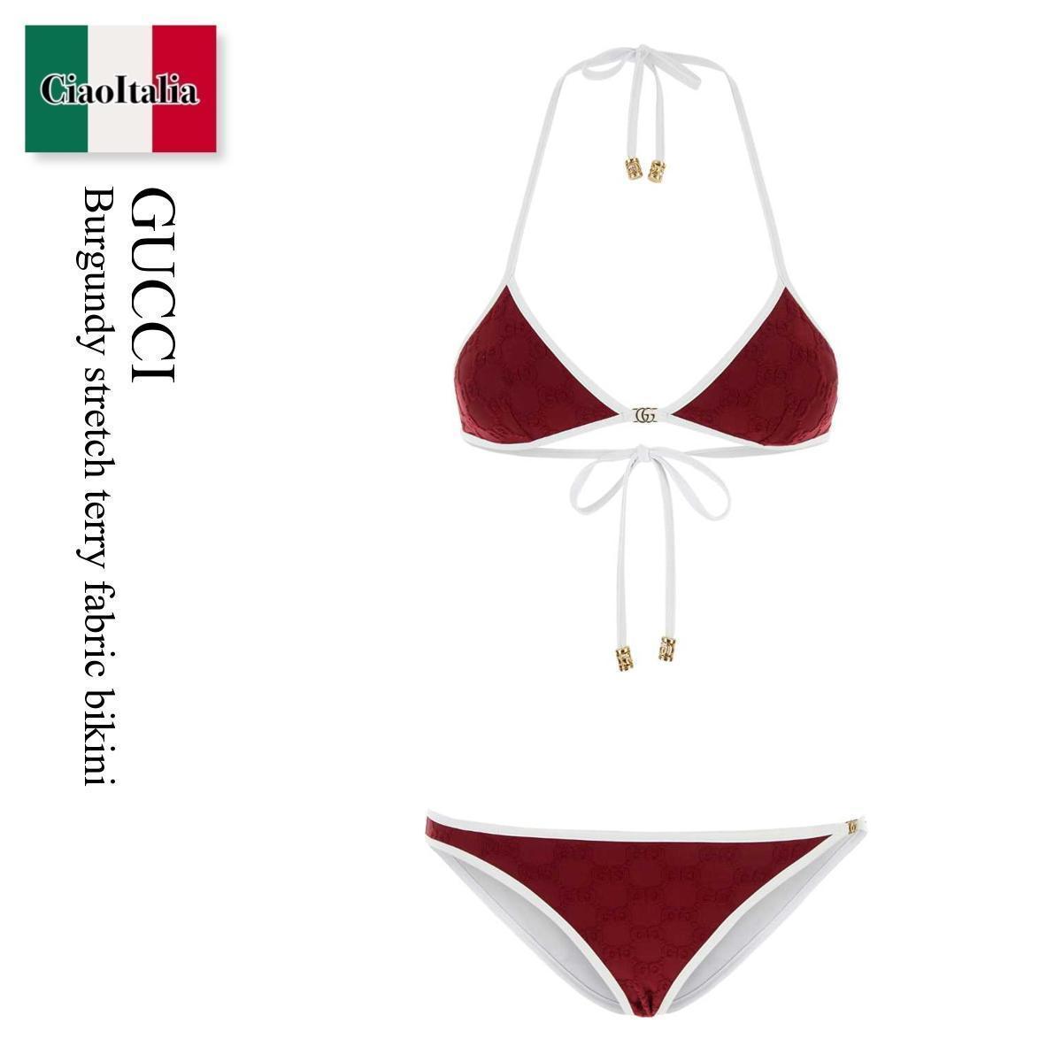 ビキニ Gucci Gucci Burgundy Stretch Terry Fabric Bikini