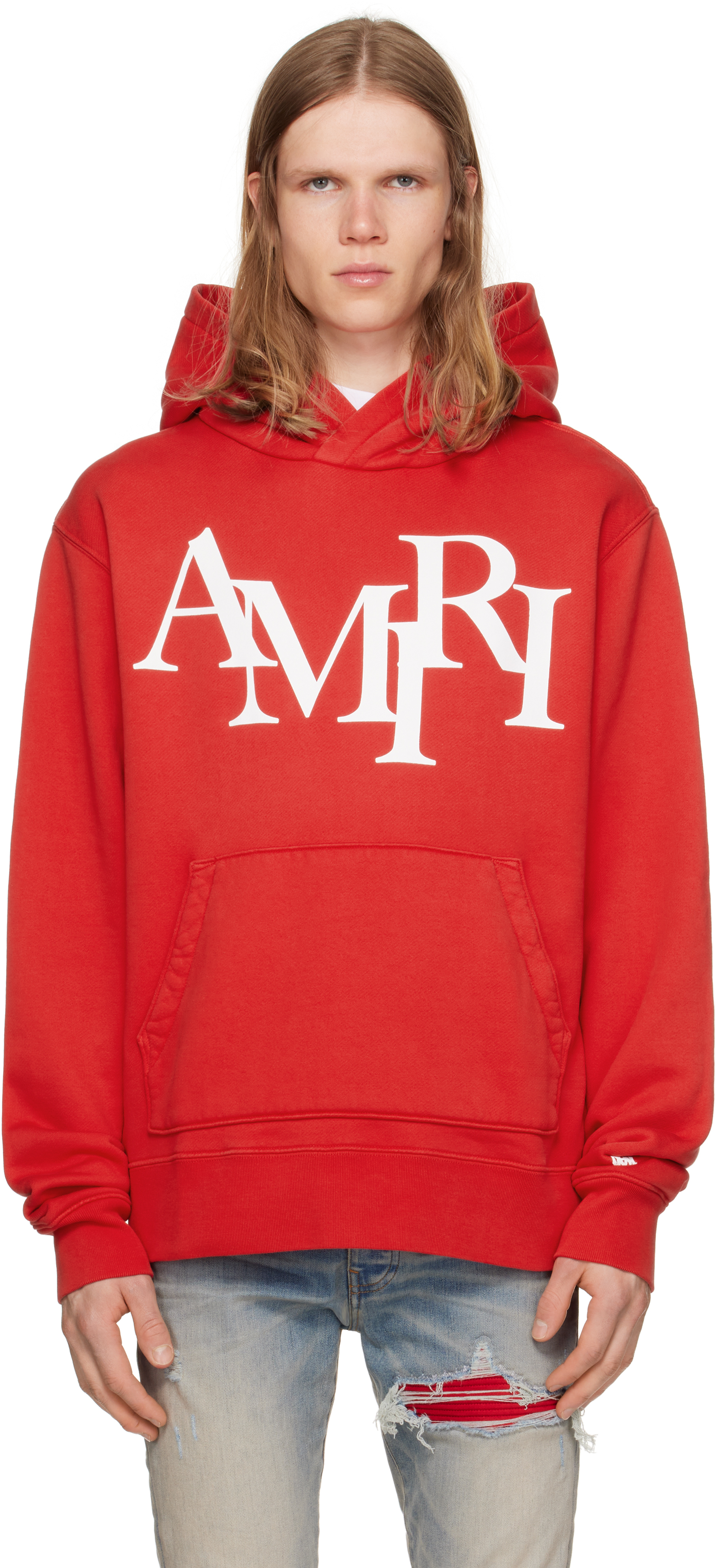 【関税込み】AMIRI レッド 'AMIRI' Staggered フーディ