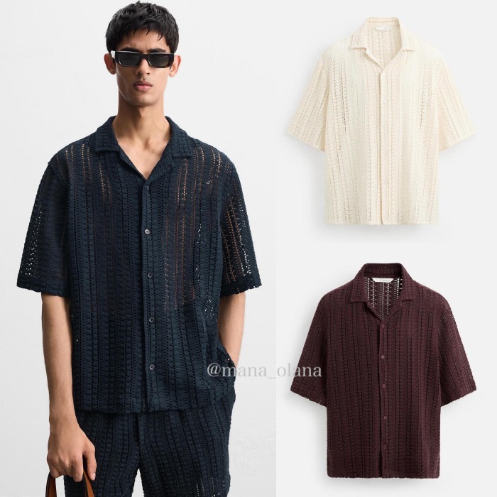 国内発送★ZARA★クロシェ*テクスチャーシャツ 各色