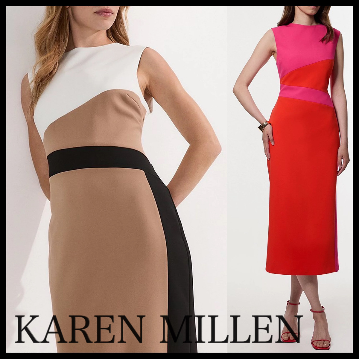 KAREN MILLEN* ストレッチ コントラストペンシルワンピース