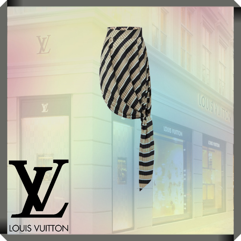 25SS☆Louis Vuitton★《ストライプ シルクノットスカート》