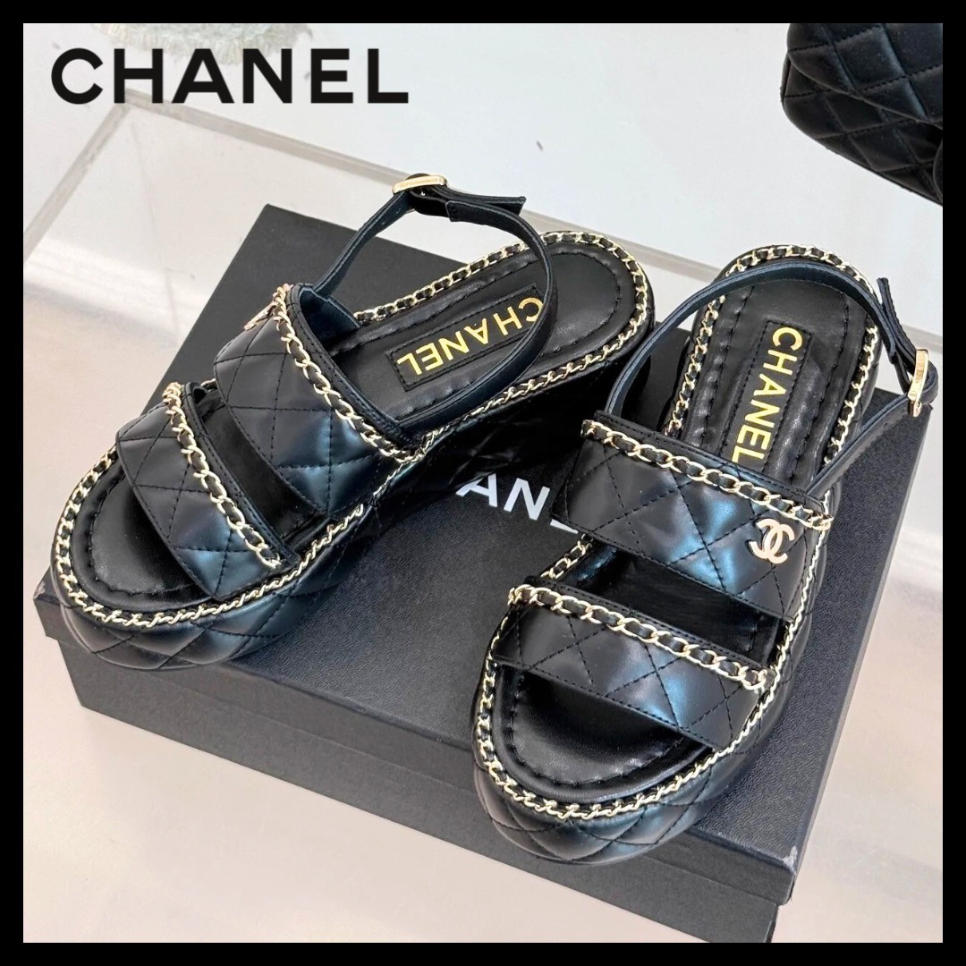 【足元を美しく見せるチェーン♪】CHANEL サンダル 厚底 CCロゴ