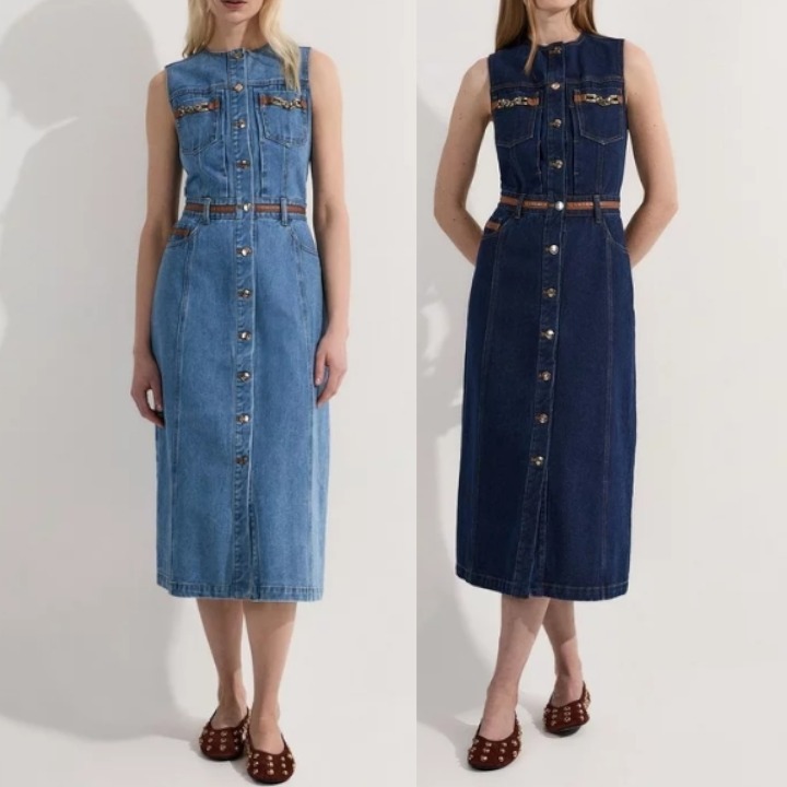 安心追跡【KAREN MILLEN】デニム＆フェイクレザー ドレス