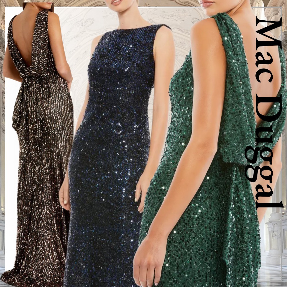 タイムレスな美しさを Mac Duggal スパンコール ロングドレス