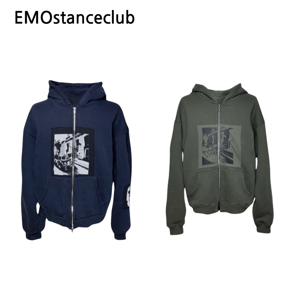 ★EMOstanceclub★ Washed Vienna horse patch zip hoodie
