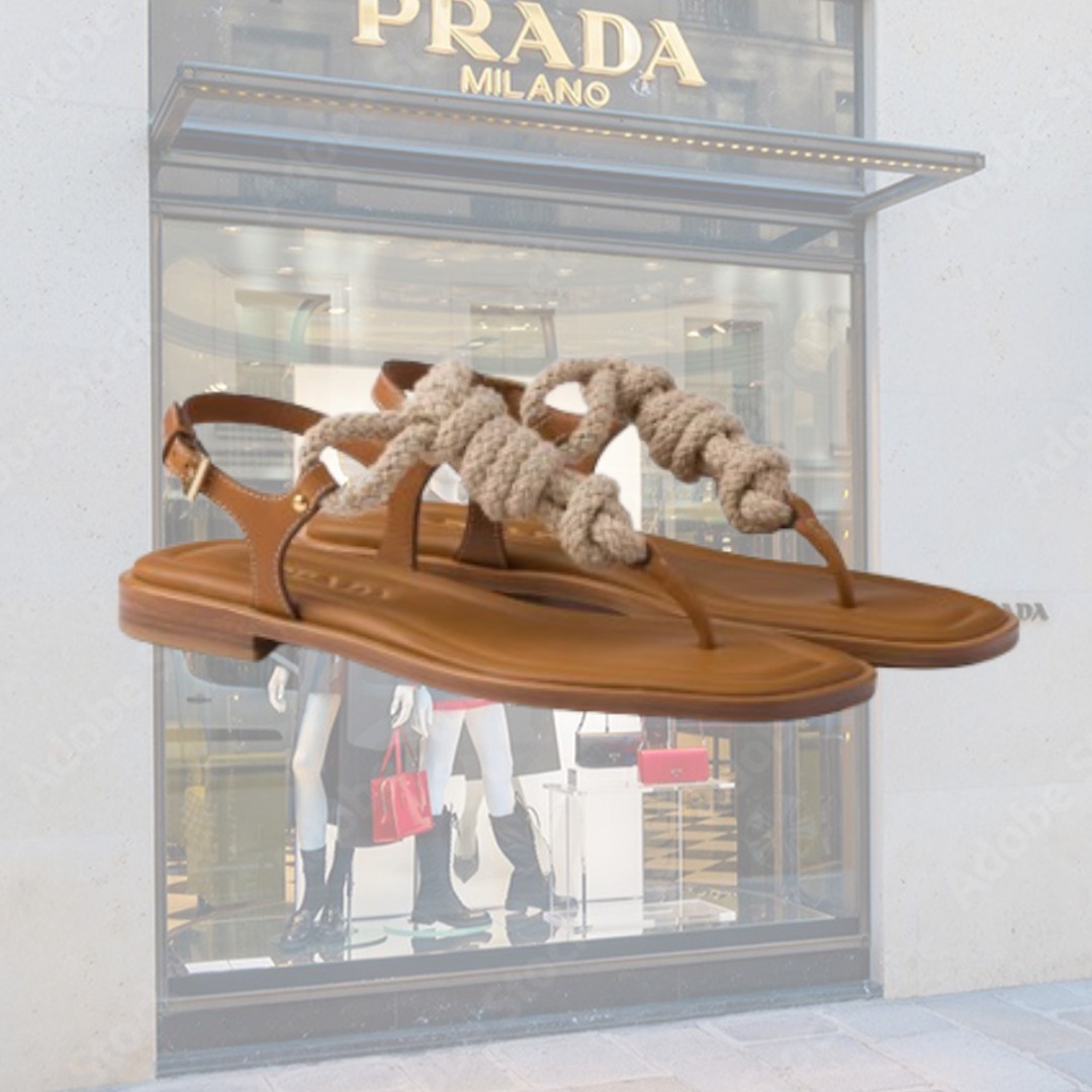 PRADA レザーとコードのトングサンダル
