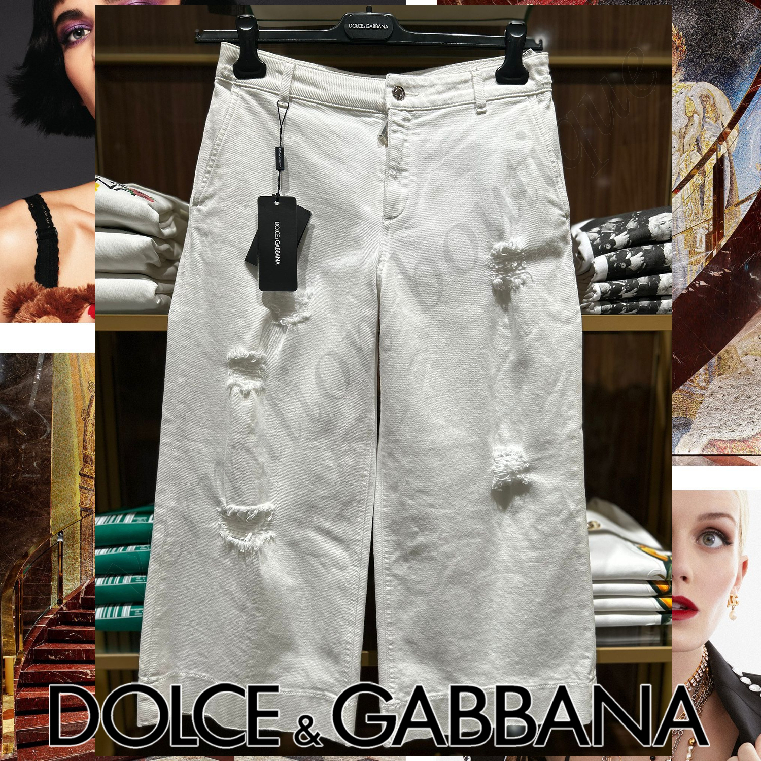 Dolce & Gabbana ロゴプレート ダメージ ワイド デニム ジーンズ