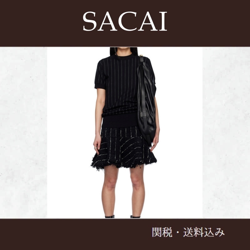 sacaiサカイ★ブラック Tweed & Knit ミニワンピース