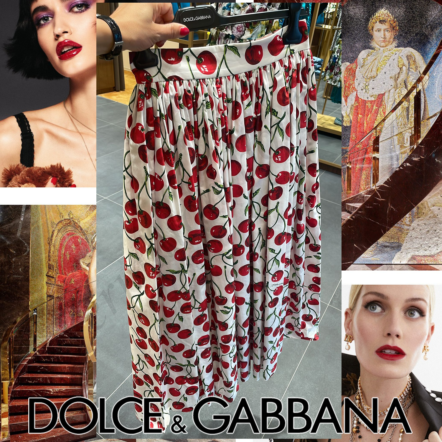 Dolce & Gabbana ロゴ チェリープリント フリル スカート