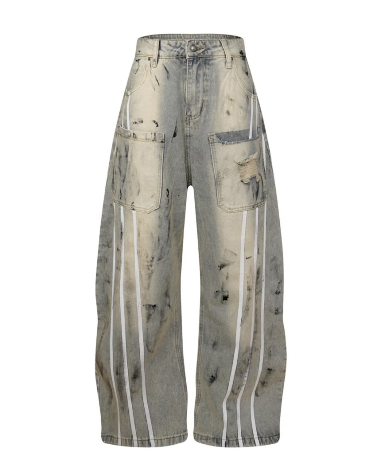 国内で当店のみ Supermade - STRIPE DIRTY DYE BARREL JEANS