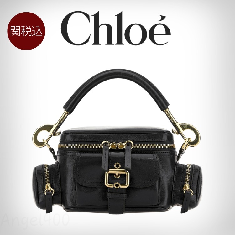 関税込 Chloe シャイニー レザー カメラ バケットバッグ