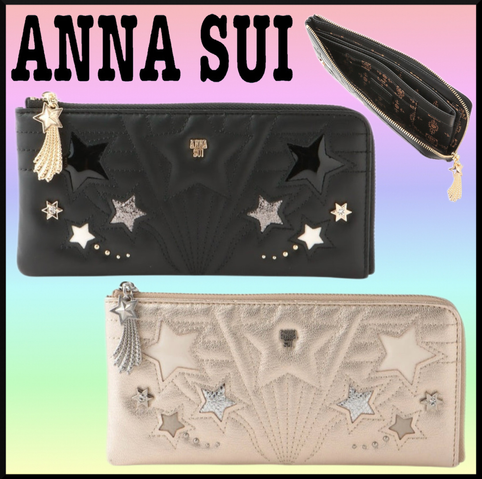 人気★ANNA SUI ルシィ 薄マチ長財布★スターモチーフ スタッズ