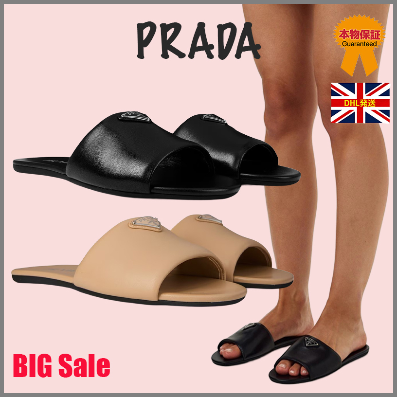 【PRADA】BIG SALE★PADDED LOGO フラット サンダル