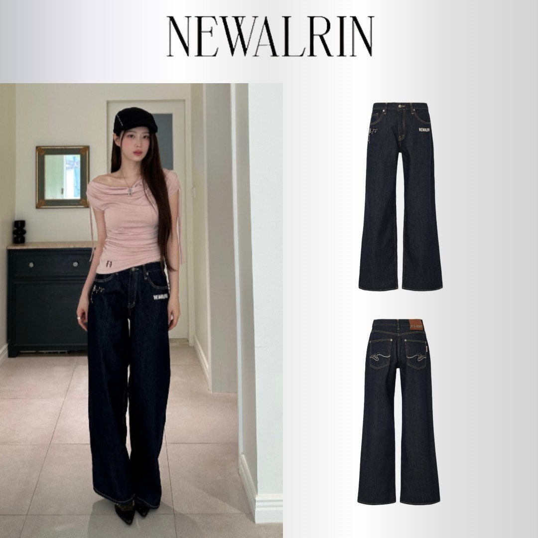 [NEWALRIN] ★ Coco flower wide fit raw Denim