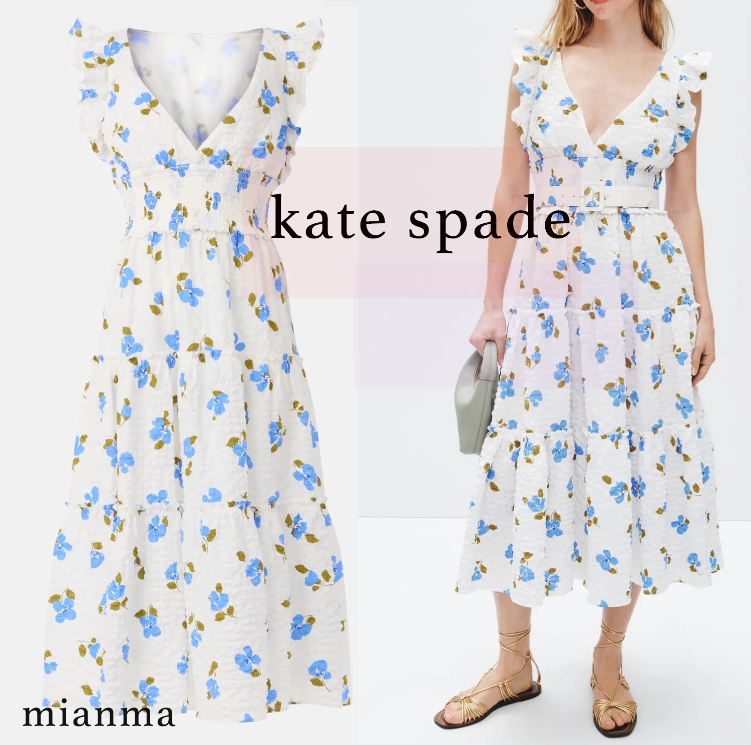 Kate Spade＊*ペインタリー ブーケ ティアード ミディ ドレス