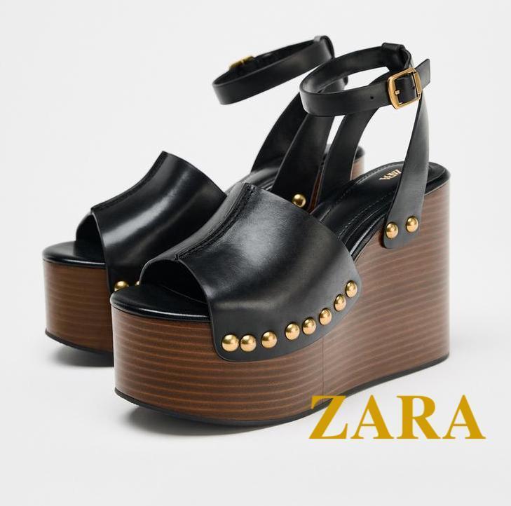 ☆ドイツ発*ZARA*新作*本革ウェッジサンダル/S-BLACK☆