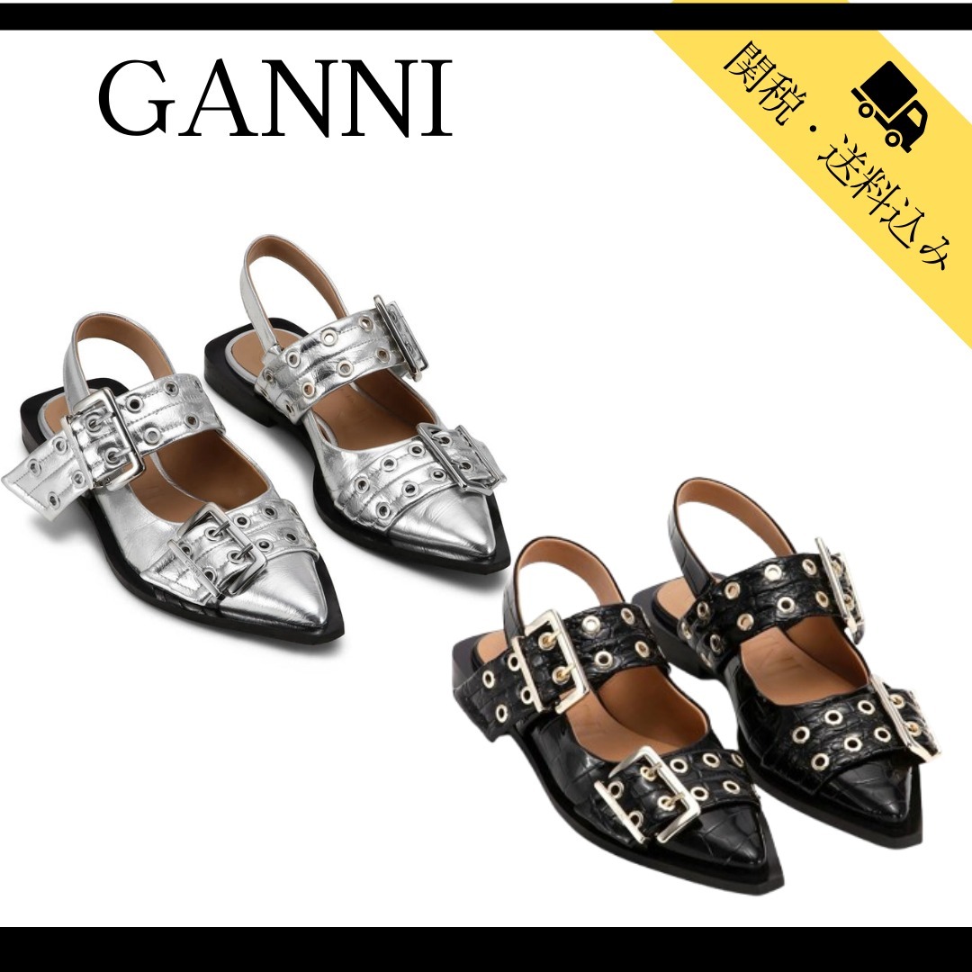 関税送料込【Ganni】バックルバレリーナ