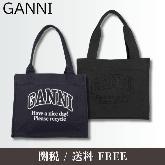 【売れ筋】GANNI ブラックコットントートバッグ
