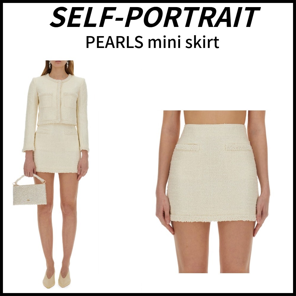 【SELF PORTRAIT】関税込★BOUCLE MINI SKIRT WITH PEARLS