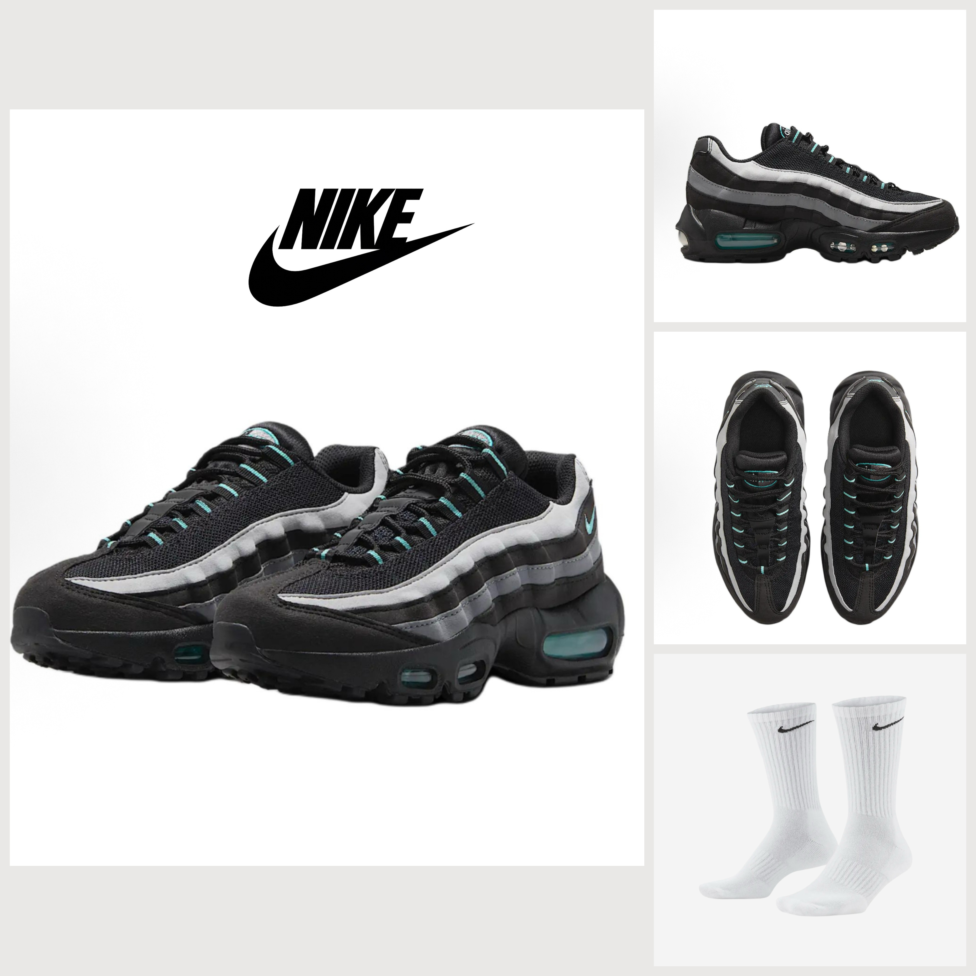 【Nike】重厚感★Air MAX 95 Black ★ロゴ靴下付き
