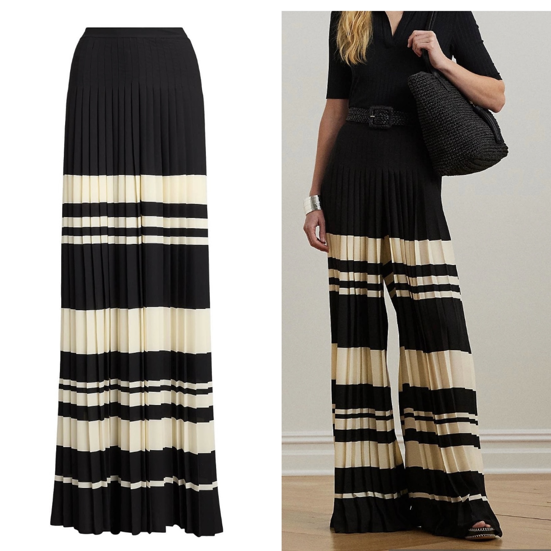送関込☆LAUREN RALPH LAUREN PLEATED GEORGETTE WIDE-LEG PANT