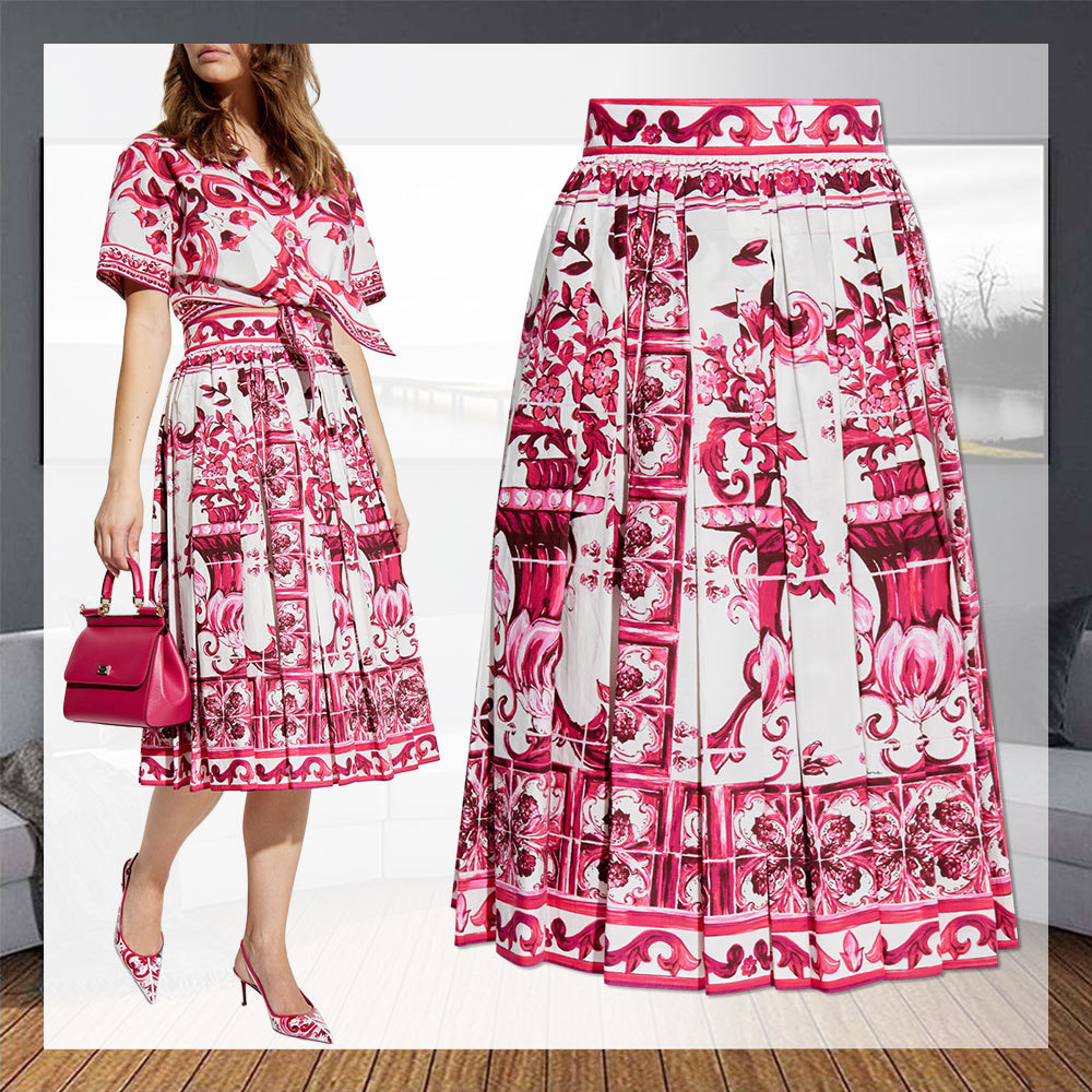 Dolce & Gabbana PINK SKIRT WITH MAJOLICA PATTERN スカート