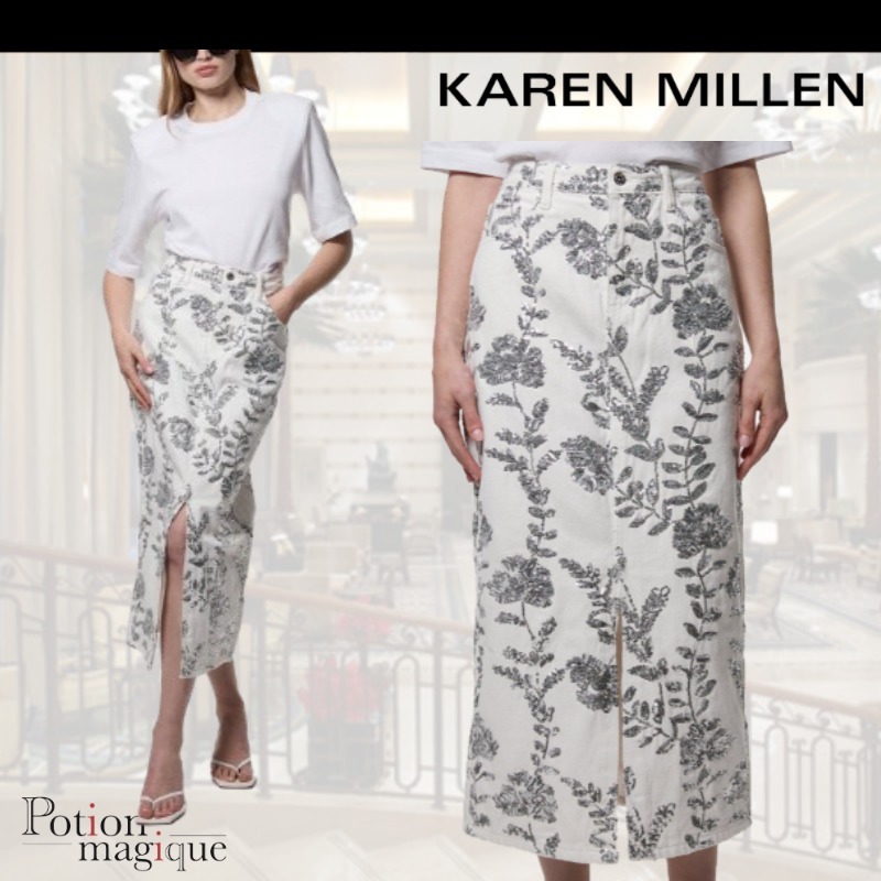 ★Karen Millen★デニムオールオーバースパンコールスカート