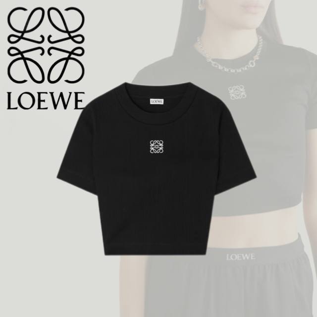 【LOEWE】 ロエベ アナグラム刺繍 クロップド丈 リブTシャツ 黒