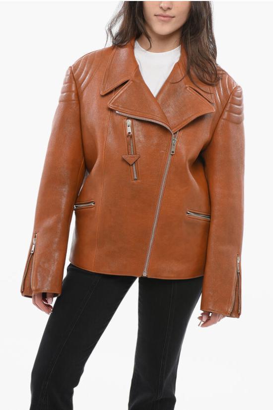 レザージャケット・コート PRADA Women Leather Jackets 58A1112D02 F0S73 Brown