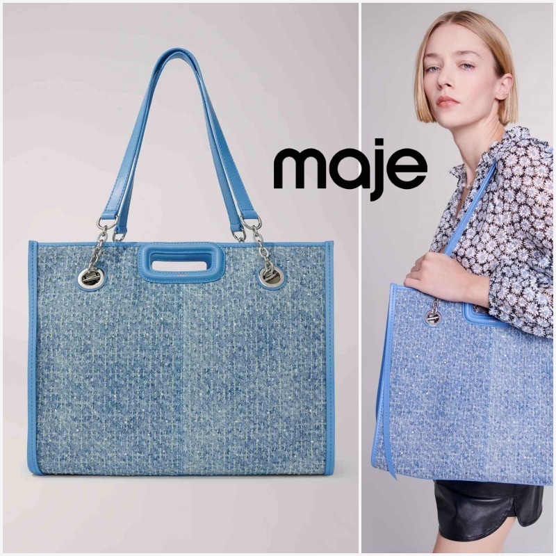 【MAJE】ラインストーン付き デニムトートバッグ A4可