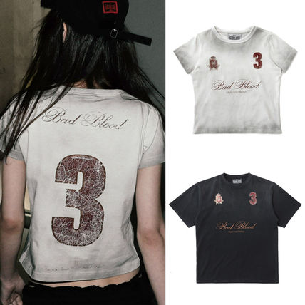韓国】Bad blood ウォッシュドロゴTシャツ トップス