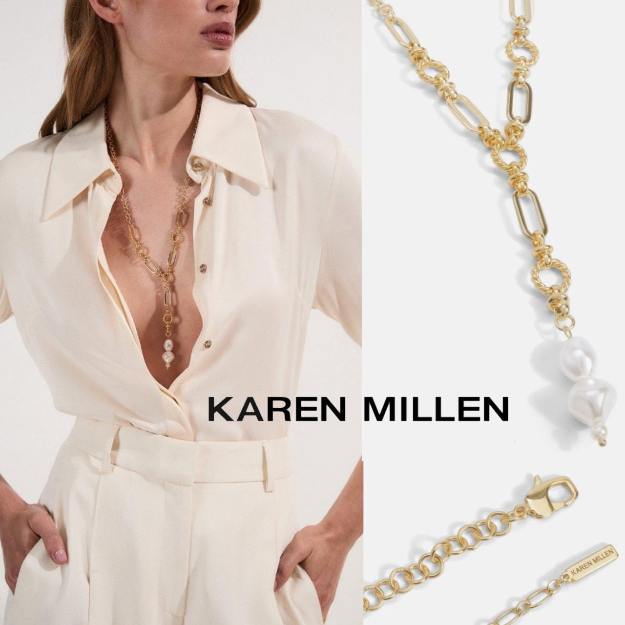 【KAREN MILLEN】チェーンパール ステートメント ネックレス