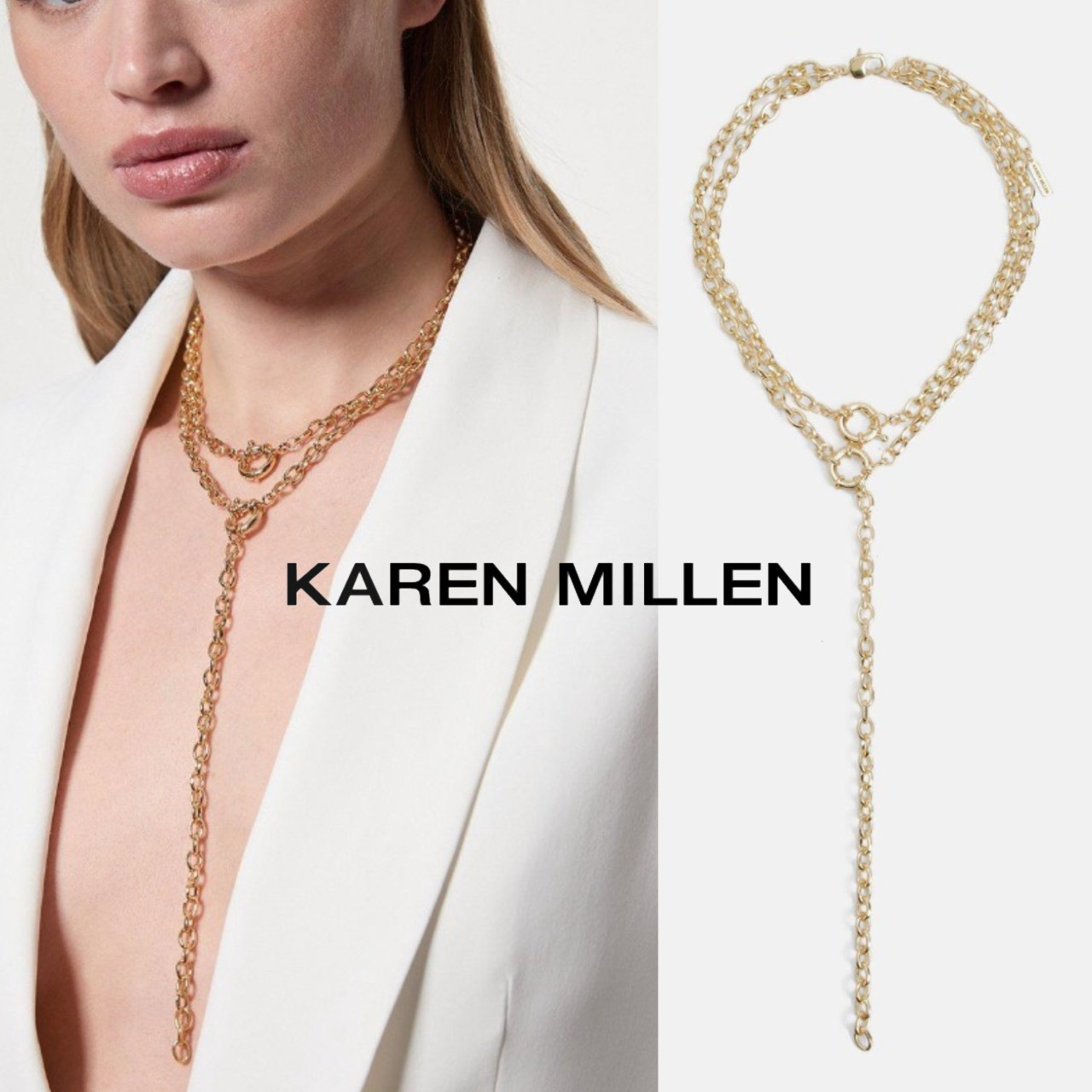 【KAREN MILLEN】ゴールドドロップディテールチェーンネックレス