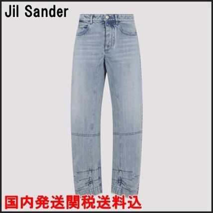 JIL SANDER☆ブループリーツジーンズ コットンデニム レザーロゴ ブルー(青)系 Jil Sander(ジルサンダー) デニム・ジーパン