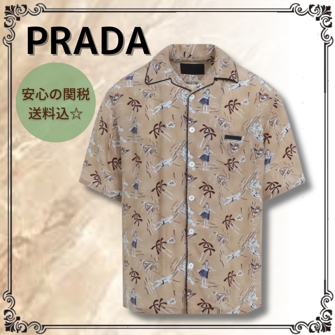関税込◎*PRADA*プリントシルクブレンド ボウリングシャツ