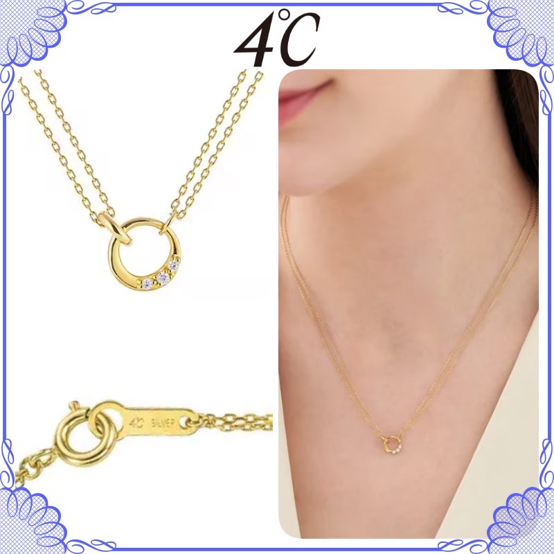 大人気!! ４℃ K18 シルバー ダブルループ サークル ネックレス