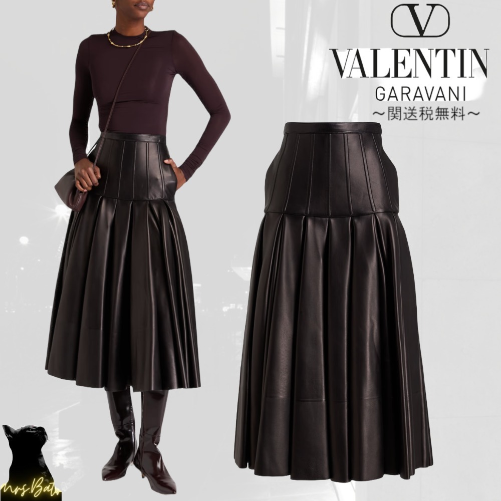 VALENTINO GARAVANI ブーツが似合う レザー ミディスカート